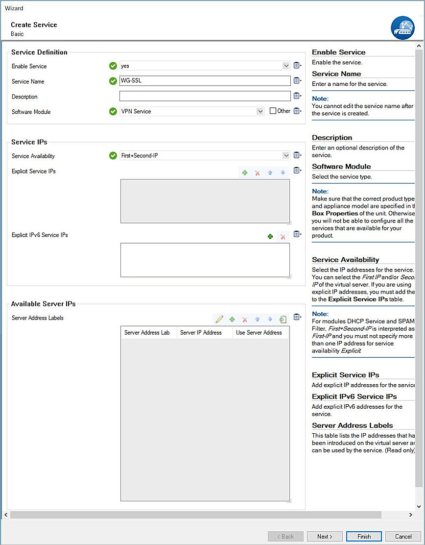 Screenshot of the Create Service page.